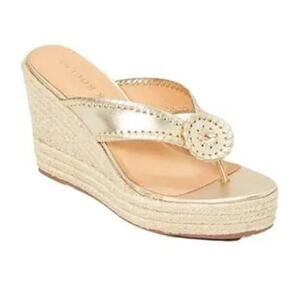 Jack Rogers‎ Rowan Platform Leather Wedge Sandal Platinum 9 M, Gold